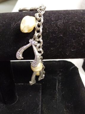 Vintage Pearl Charm Chain Bracelet - Silver and Cream